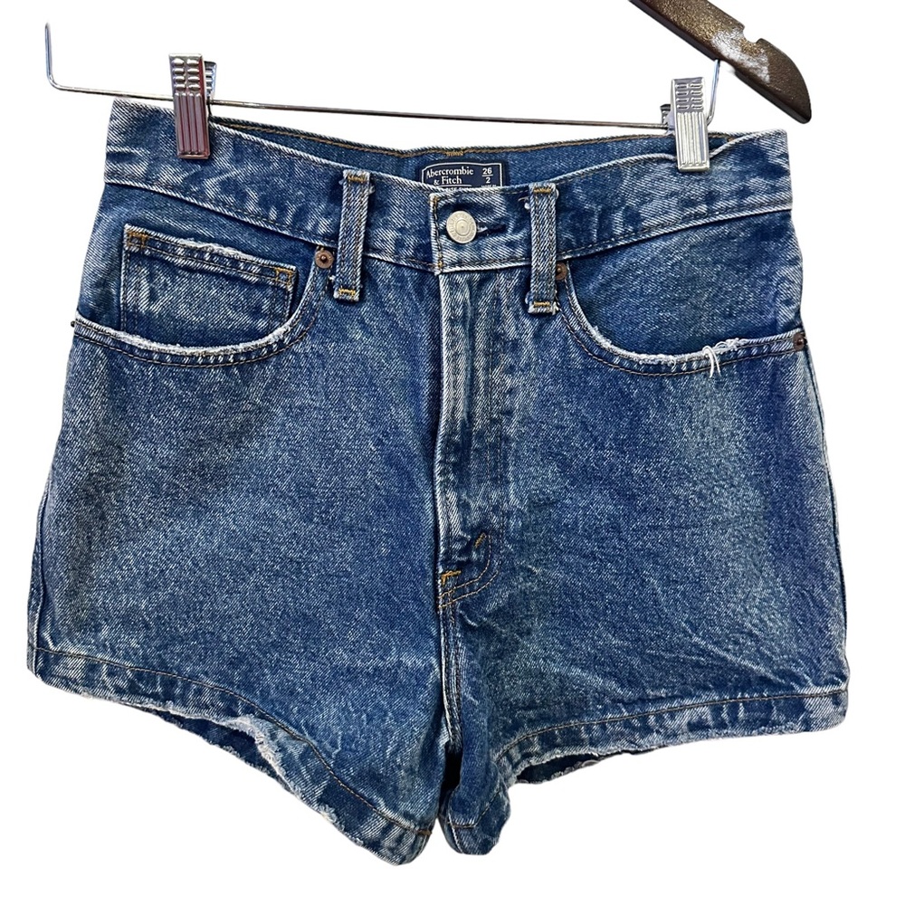 abercrombie and fitch natural‎ rise shorts blue denim jeans women’s size (26) 2